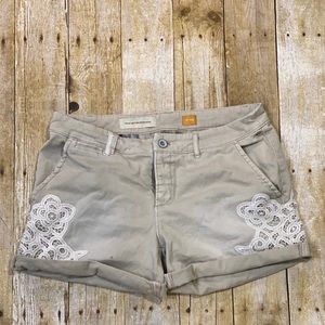 Anthropology Khaki and Lace Shorts